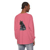 Long-sleeve black cat watercolor graphic t-shirt with vibrant, detailed artwork