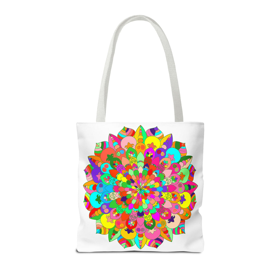 Large, durable tote bag featuring a vibrant, colorful mandala art design