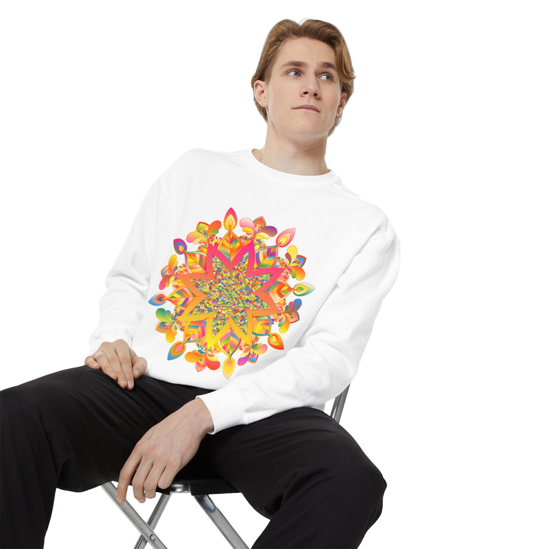 Colorful mandala sweatshirt with intricate design and cozy fabric