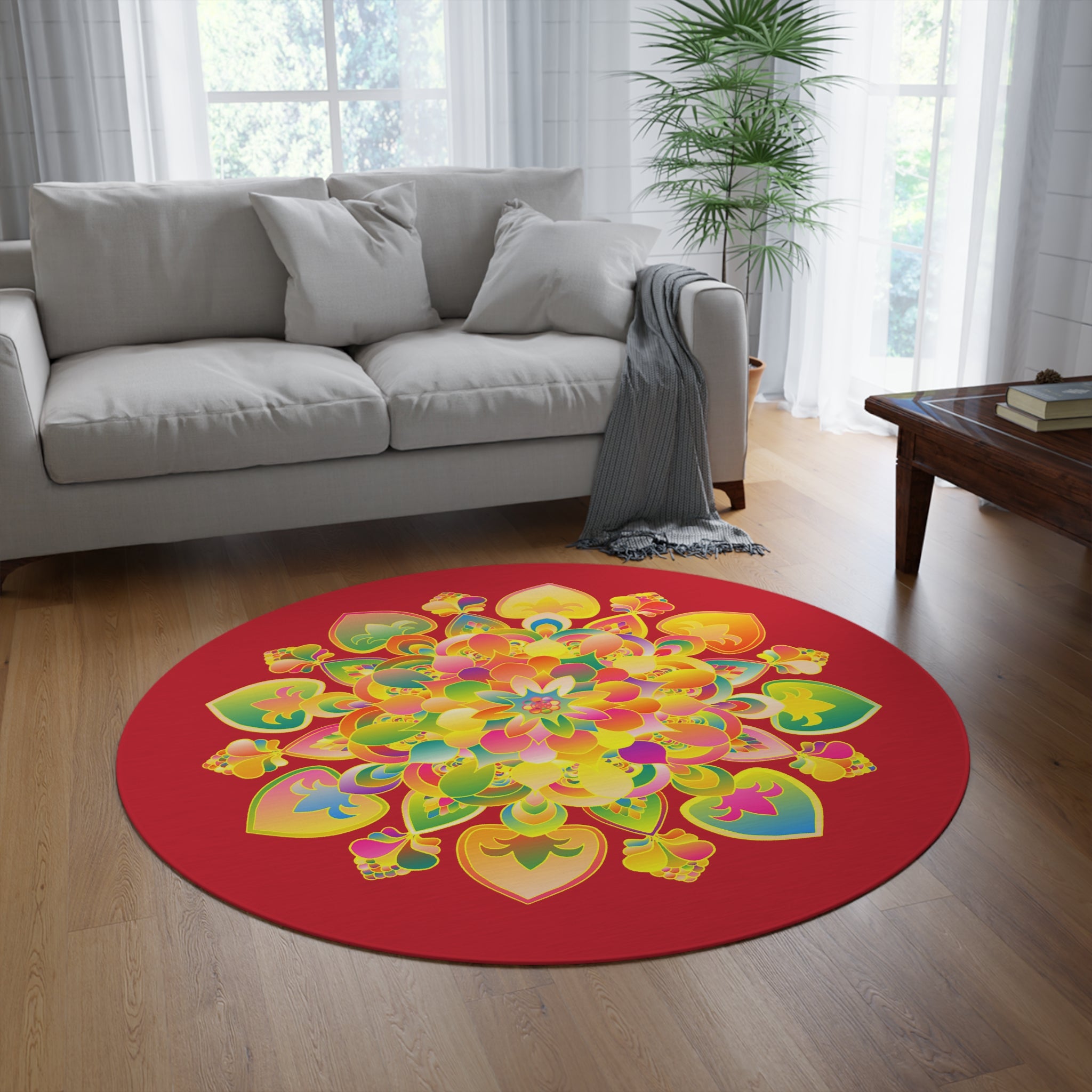 Tappeto rotondo con mandala floreale bohémien — Tappetino colorato per yoga e meditazione