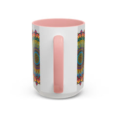 A colorful ceramic mug featuring a vibrant mandala art design, perfect for spiritual and artistic individuals