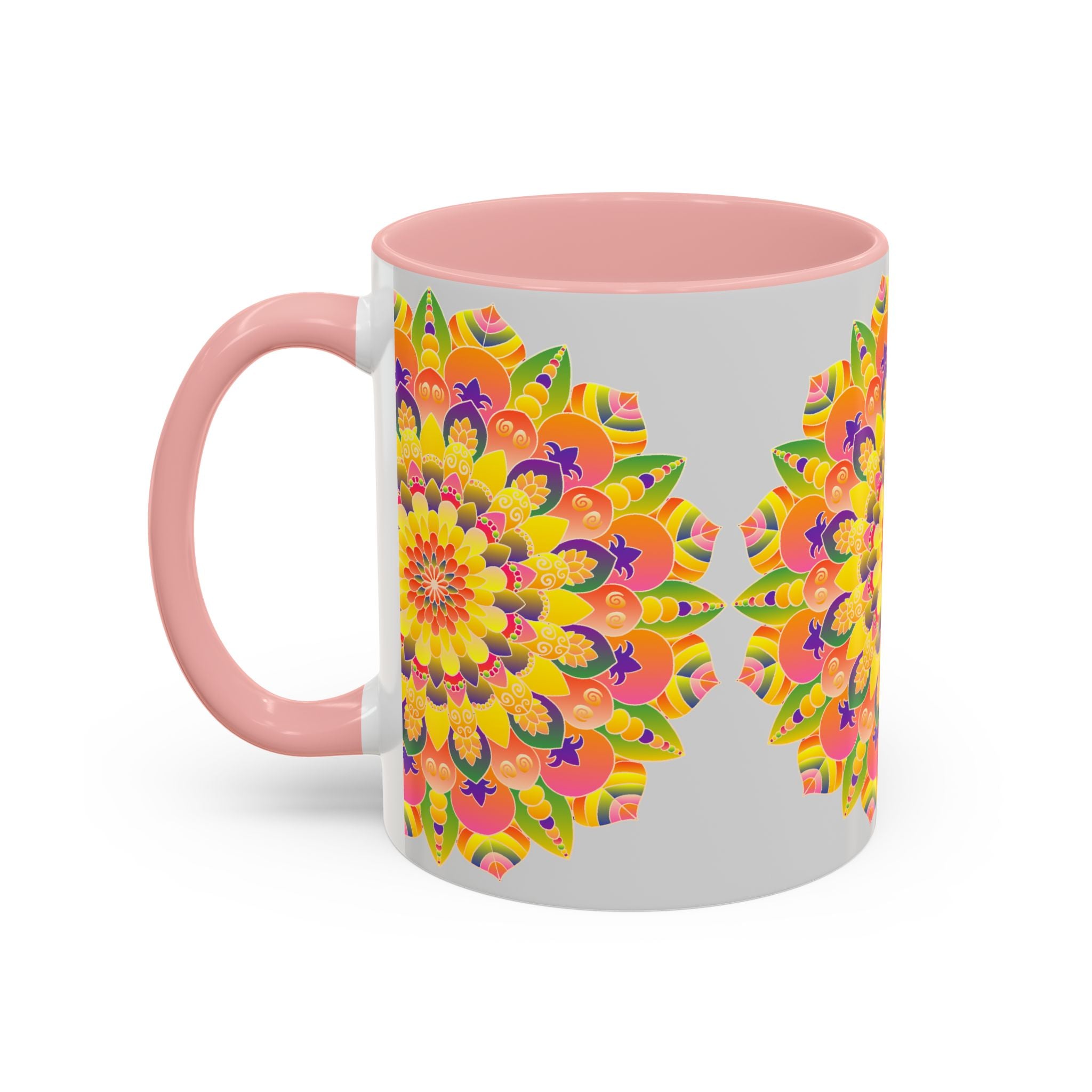 Colorful mandala mug featuring a detailed and intricate bohemian art pattern