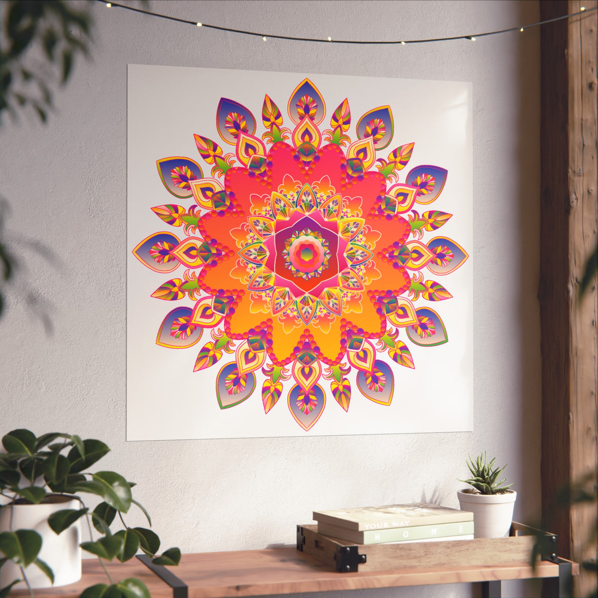 Vibrant Floral Mandala Fine Art Poster — Boho Wall Decor for Living Room & Meditation