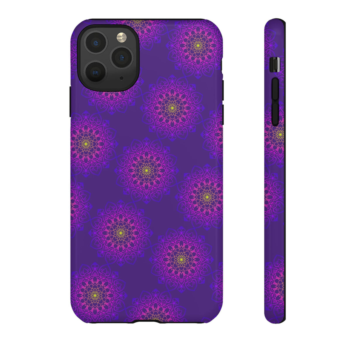 Intricate Purple Floral iPhone Case with Bold Mandala Design