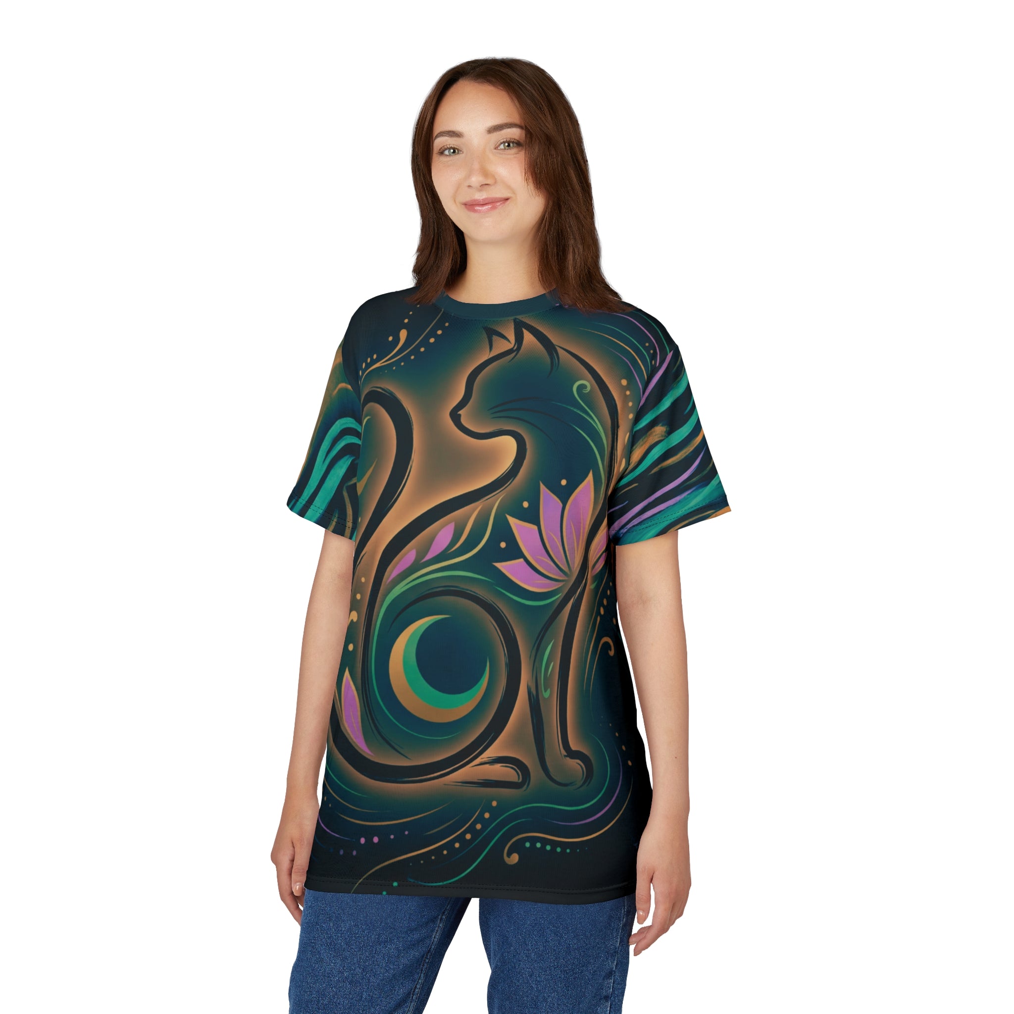 Sacred Cat Calligraphic Tee - Minimalist Spiritual Shirt