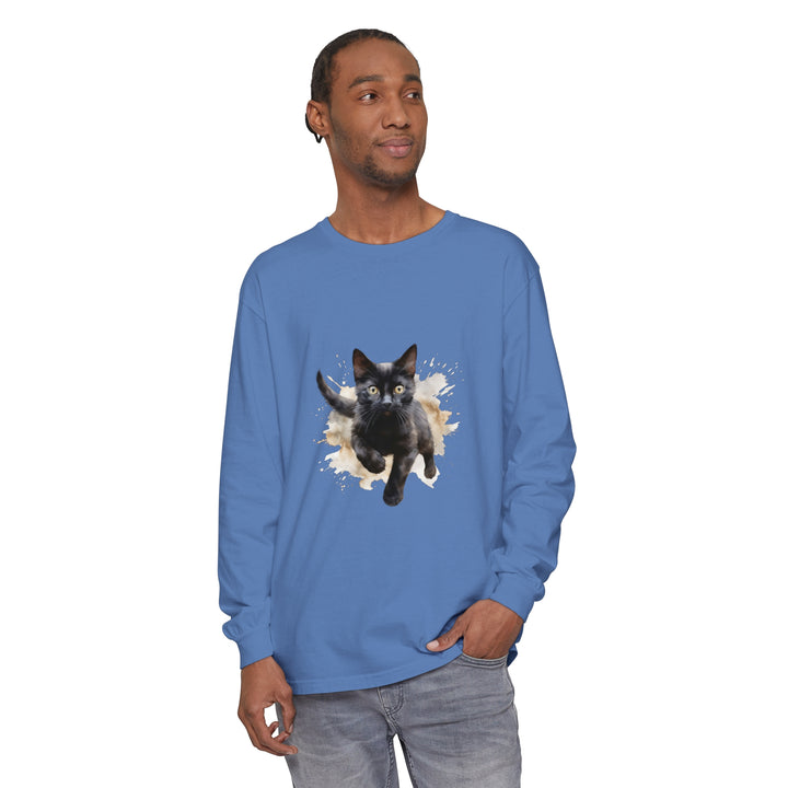 Black Cat Watercolor Splash T-Shirt with vibrant colors and feline design