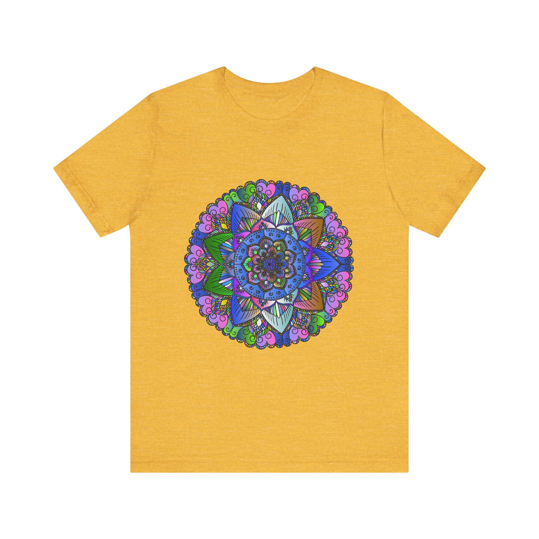 Vibrant and intricate mandala design t-shirt with a variety of colors