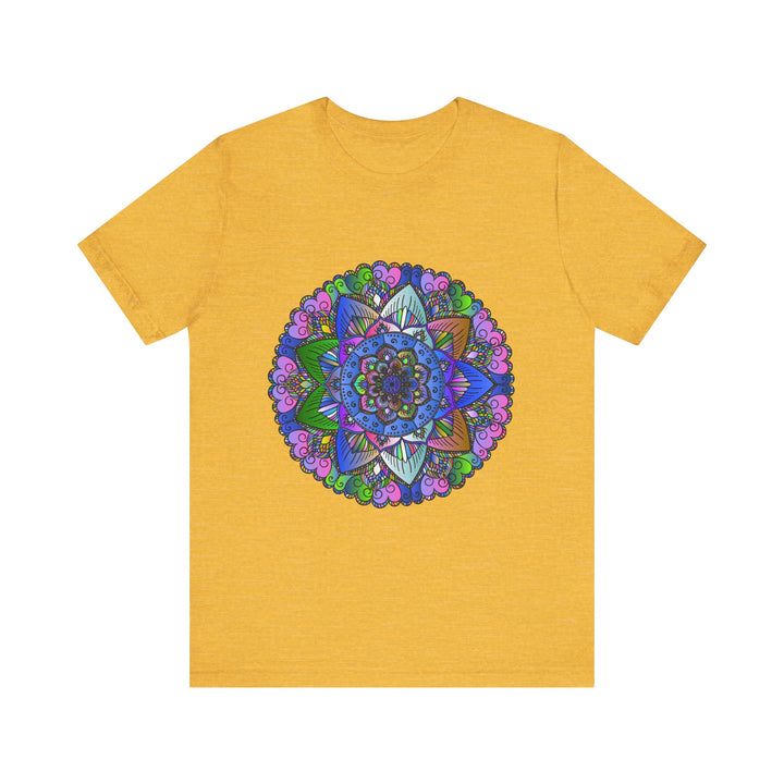 Vibrant and intricate mandala design t-shirt with a variety of colors