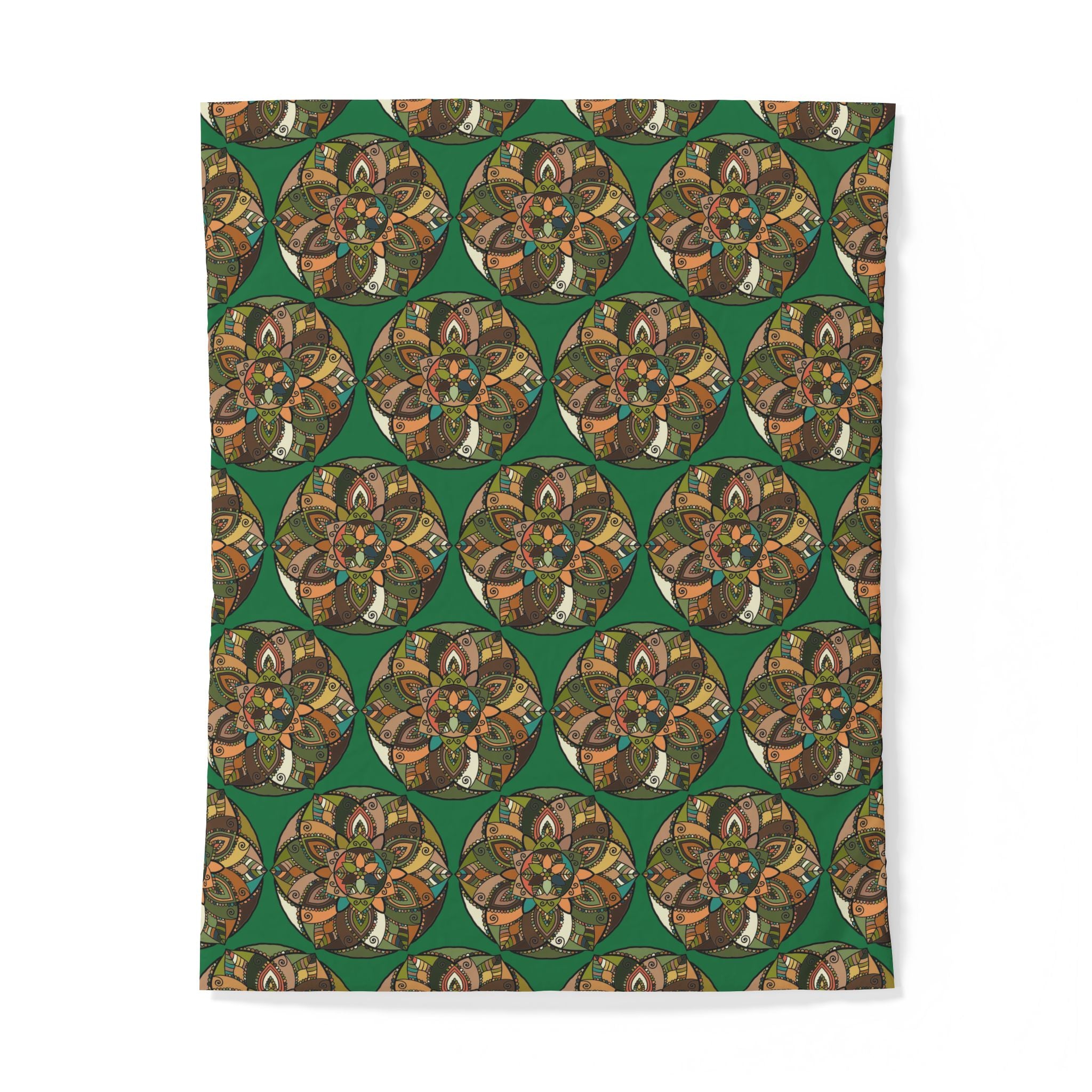 Copripiumino in cotone con mandala bohémien — Biancheria da letto geometrica floreale verde