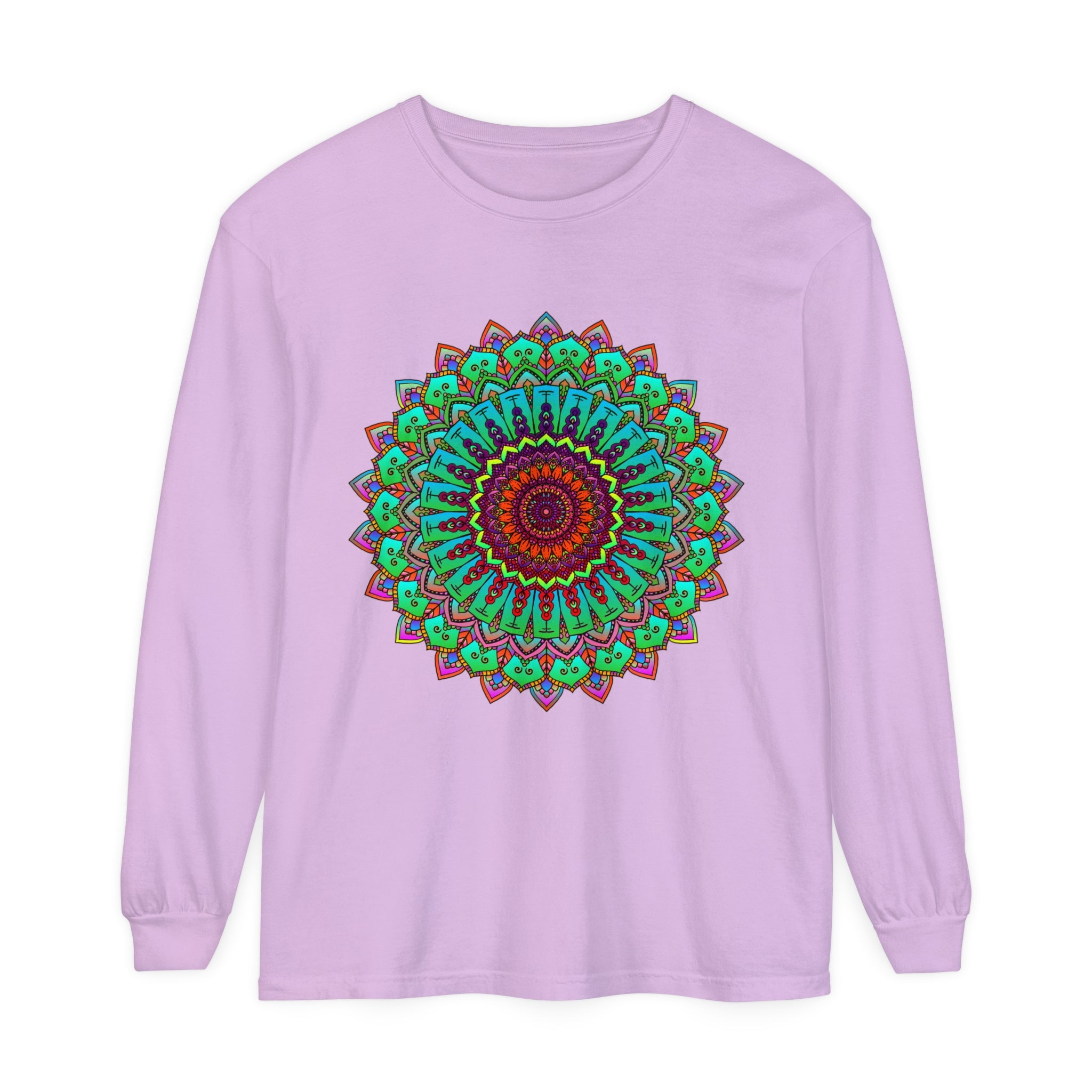 Beautiful, spiritual artwork adorns this comfortable and stylish long sleeve shirt