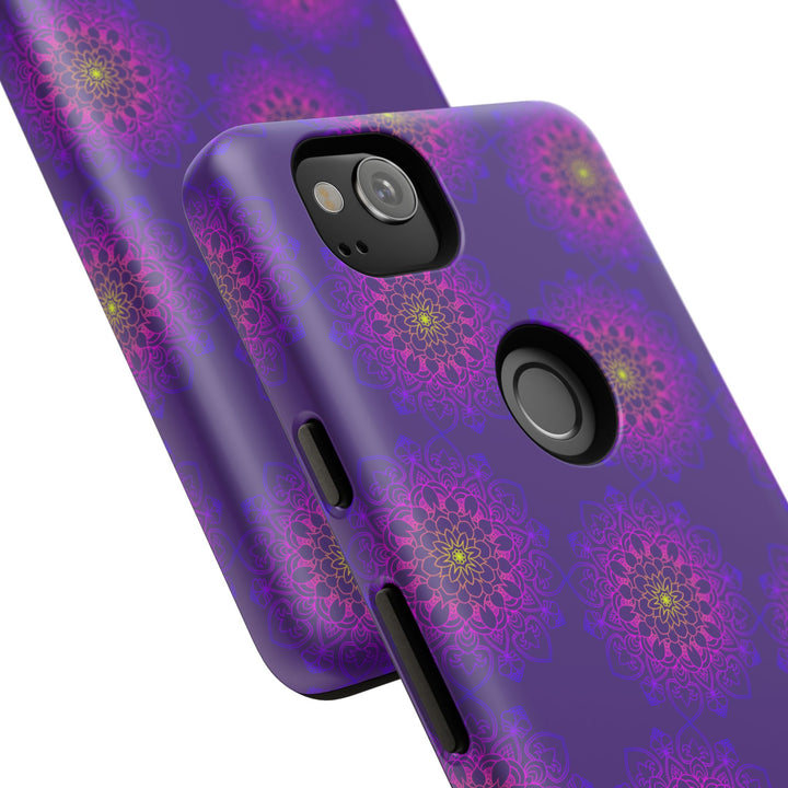 Intricate Purple Floral iPhone Case with Bold Mandala Design
