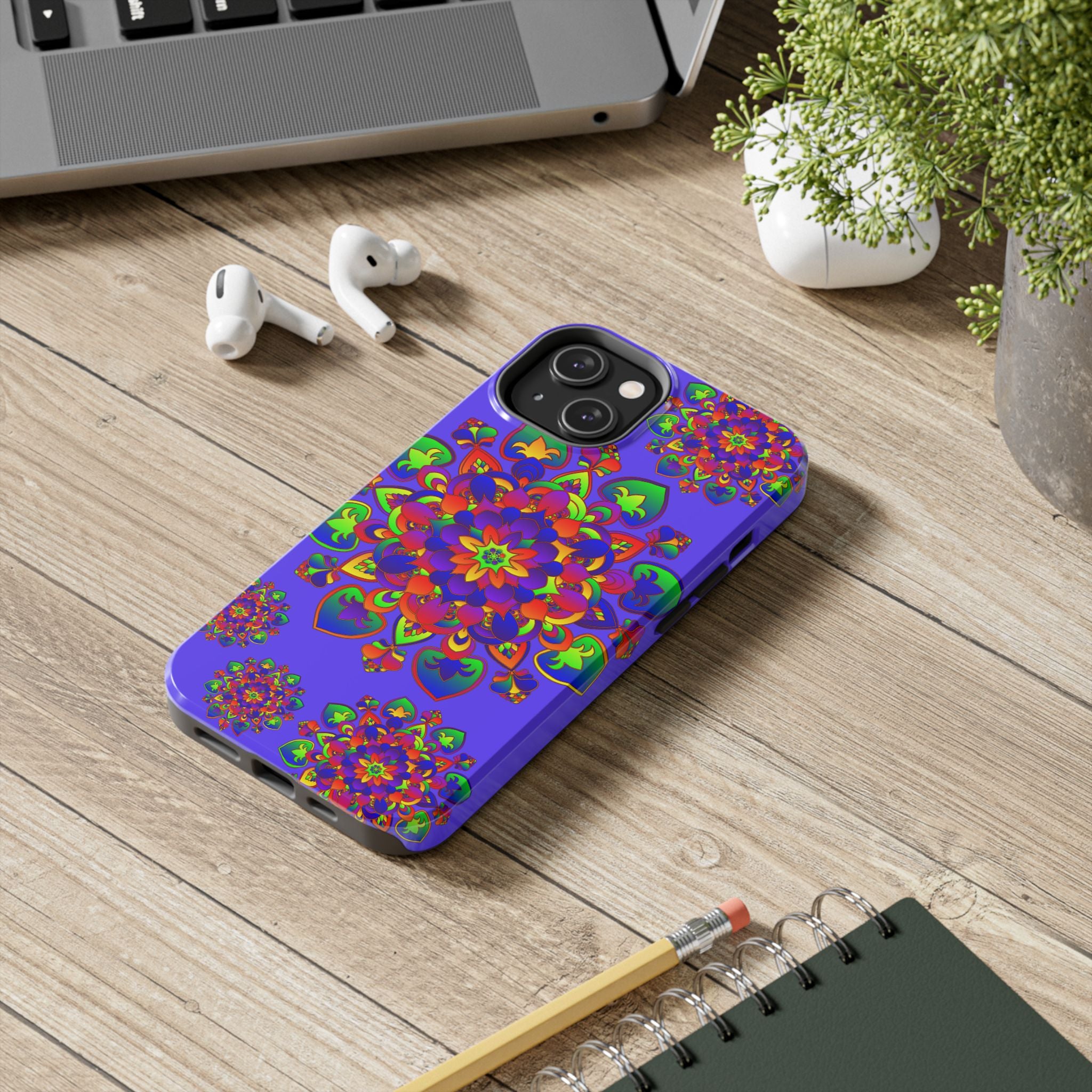 A beautiful hand-drawn mandala rainbow design phone case for ultimate protection and style