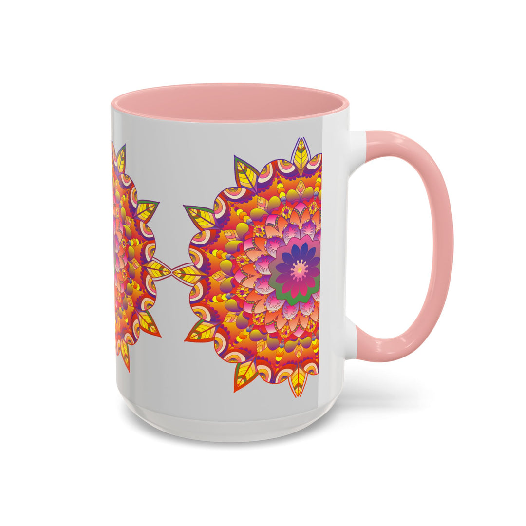 A vibrant and eye-catching mandala art mug with a colorful floral design