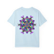 Beautiful unisex mandala t-shirt featuring hand-drawn mandala art on 100% ring-spun cotton, garment-dyed for extra comfort