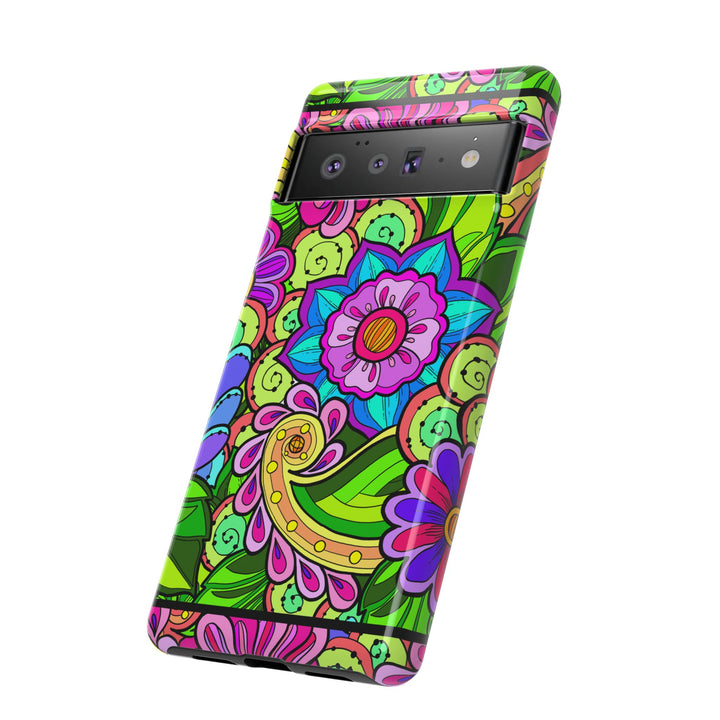 Floral Fantasy iPhone and Google Pixel Case in Bright Green Palette