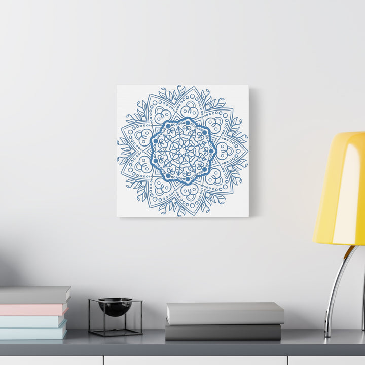 Handmade Mandala Art in Steel Blue, Matte Canvas, Stretched, 125 - Beautiful Mandala Design Wall Art for Home Decor