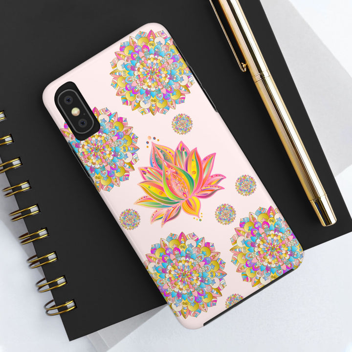 High-quality light pink phone case with beautiful lotus flower mandala design