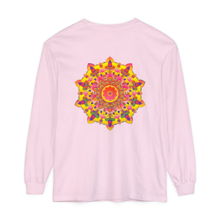 Colorful and intricate mandala design on a unisex long sleeve t-shirt