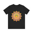 Colorful and vibrant mandala pattern T-shirt with spiritual and artistic design