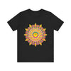 Colorful and vibrant mandala pattern T-shirt with spiritual and artistic design