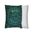 Hand-drawn Spun Polyester Square Pillowcase with Mandala Art in Petroleum Green
