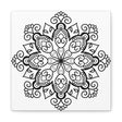 Handmade mandala art in black and white on matte canvas, stretched to 125 inches, perfect for wall decor