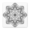 Handmade mandala art in black and white on matte canvas, stretched to 125 inches, perfect for wall decor