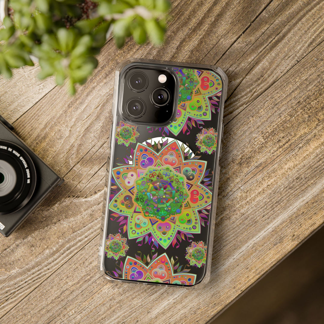 Elegant Mandala MagSafe®-Compatible iPhone 14/15 Impact Case with intricate floral design and durable protection