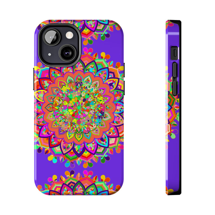 Hand drawn purple Mandala Art Phone Case featuring intricate floral designs