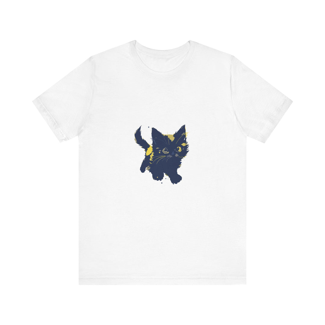 Adorable black cat mystery t-shirt with playful and cute design for cat lovers