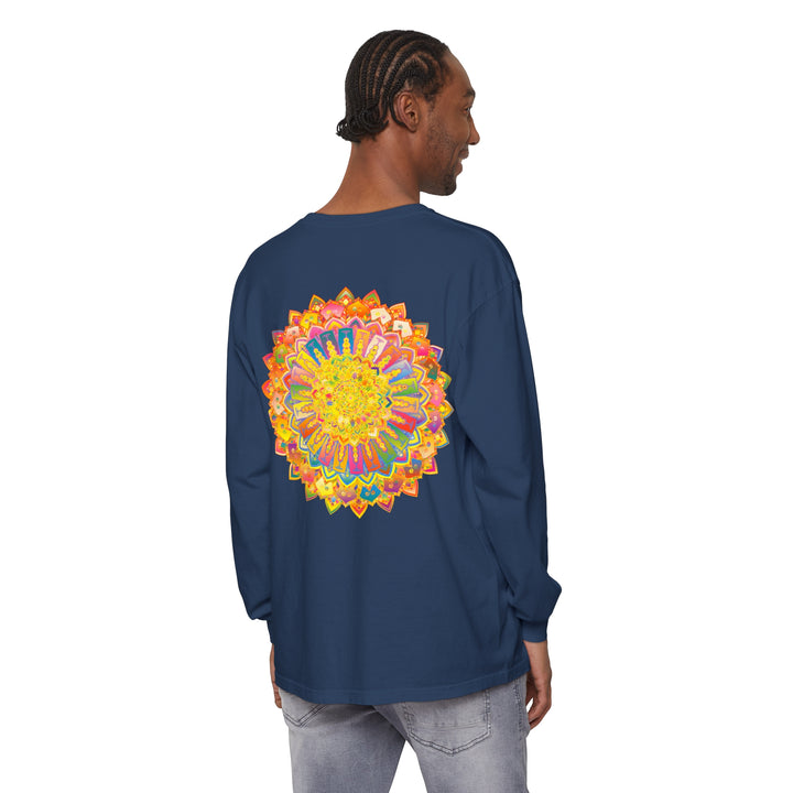 Intricate Mandala Unisex Long Sleeve T-Shirt: A colorful, intricately designed t-shirt with a unisex fit