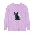 Black watercolor kitten design on a comfortable long sleeve t-shirt