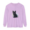 Black watercolor kitten design on a comfortable long sleeve t-shirt