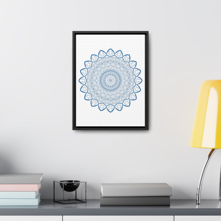 Handcrafted steel blue mandala design wall art on gallery canvas wrap