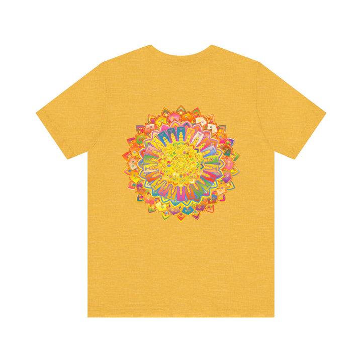 Vibrant mandala tee featuring intricate designs inspired by spirituality, promoting peace and harmony in a stylish and eye-catching way