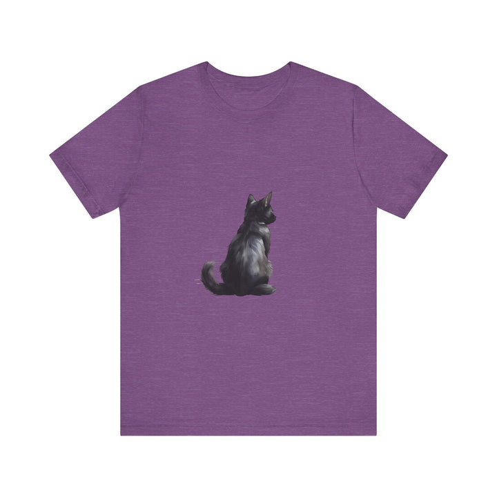 A stylish and spooky black cat mystery-themed t-shirt with a unique design