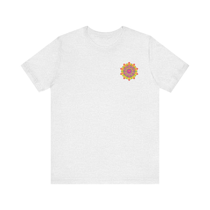 A vibrant and intricately designed mandala tee, symbolizing spiritual peace and harmony through its colorful and intricate patterns