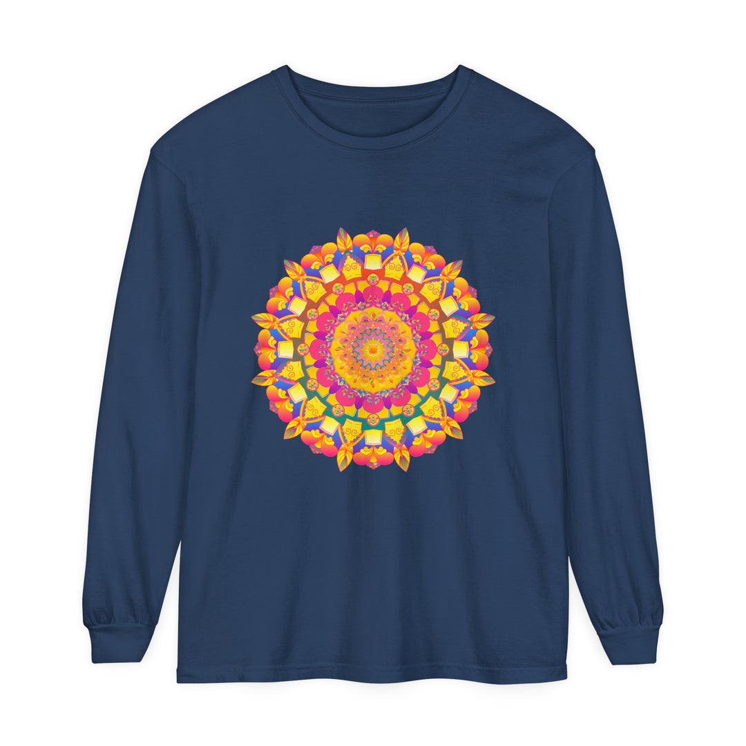 Colorful mandala long sleeve t-shirt featuring vibrant psychedelic art design