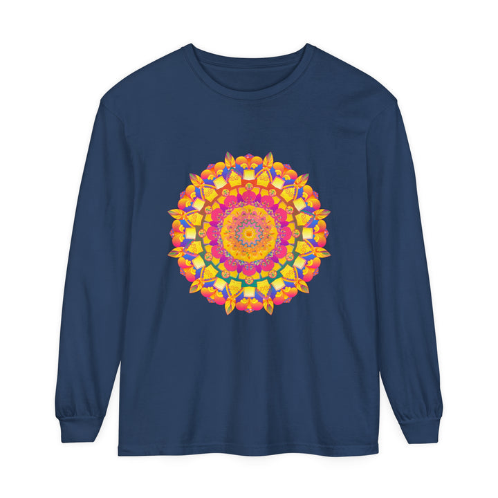 Colorful mandala long sleeve t-shirt featuring vibrant psychedelic art design