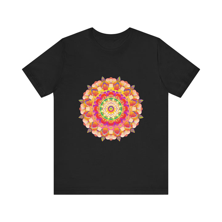 Vibrant mandala t-shirt featuring colorful and intricate design inspired by traditional Indian artistry, perfect for adding a pop of bohemian style to your wardrobe