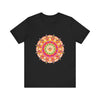 Vibrant mandala t-shirt featuring colorful and intricate design inspired by traditional Indian artistry, perfect for adding a pop of bohemian style to your wardrobe