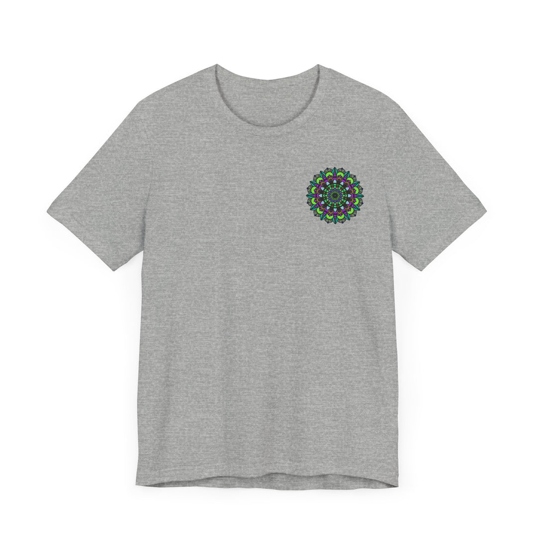 Beautiful white t-shirt with a colorful mandala design symbolizing peace and spiritual harmony