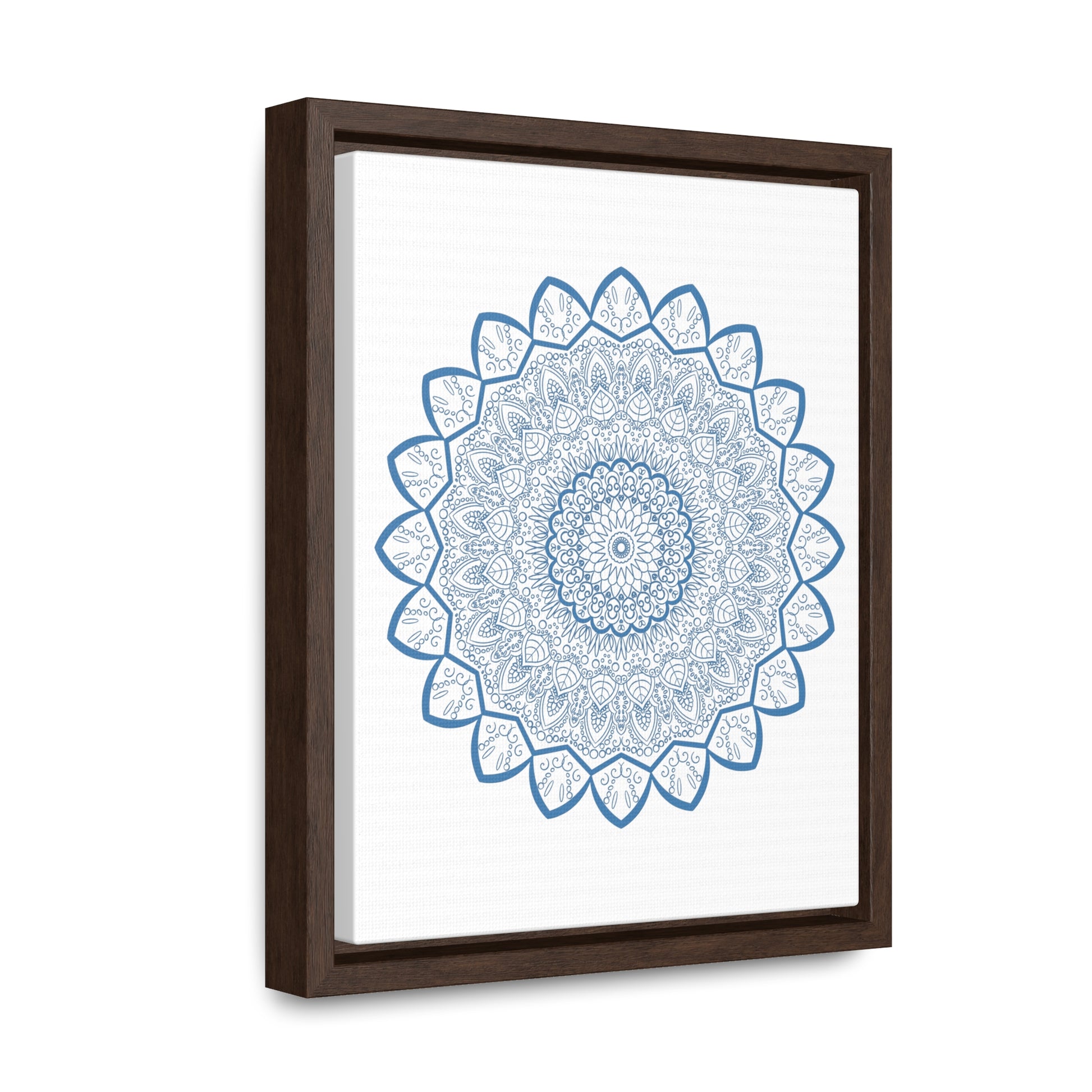 Steel Blue Mandala Handmade Art - Vertical Frame Included