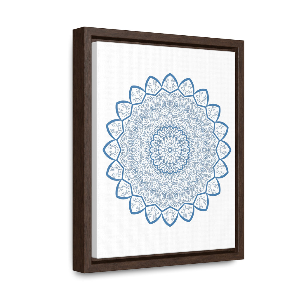 Steel Blue Mandala Handmade Art - Vertical Frame Included