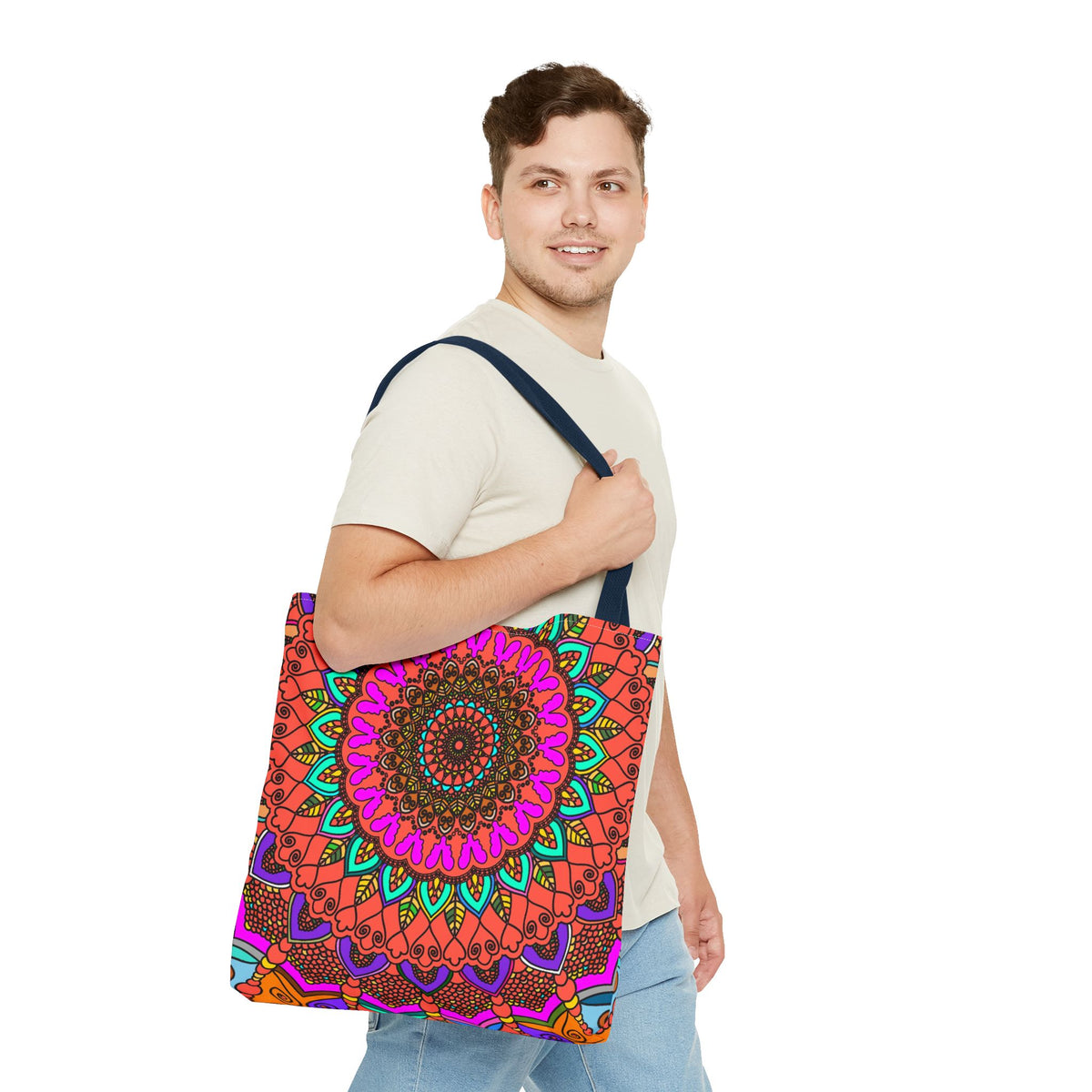 Colorful Mandala Tote Bag – Boho Psychedelic All-Over Print