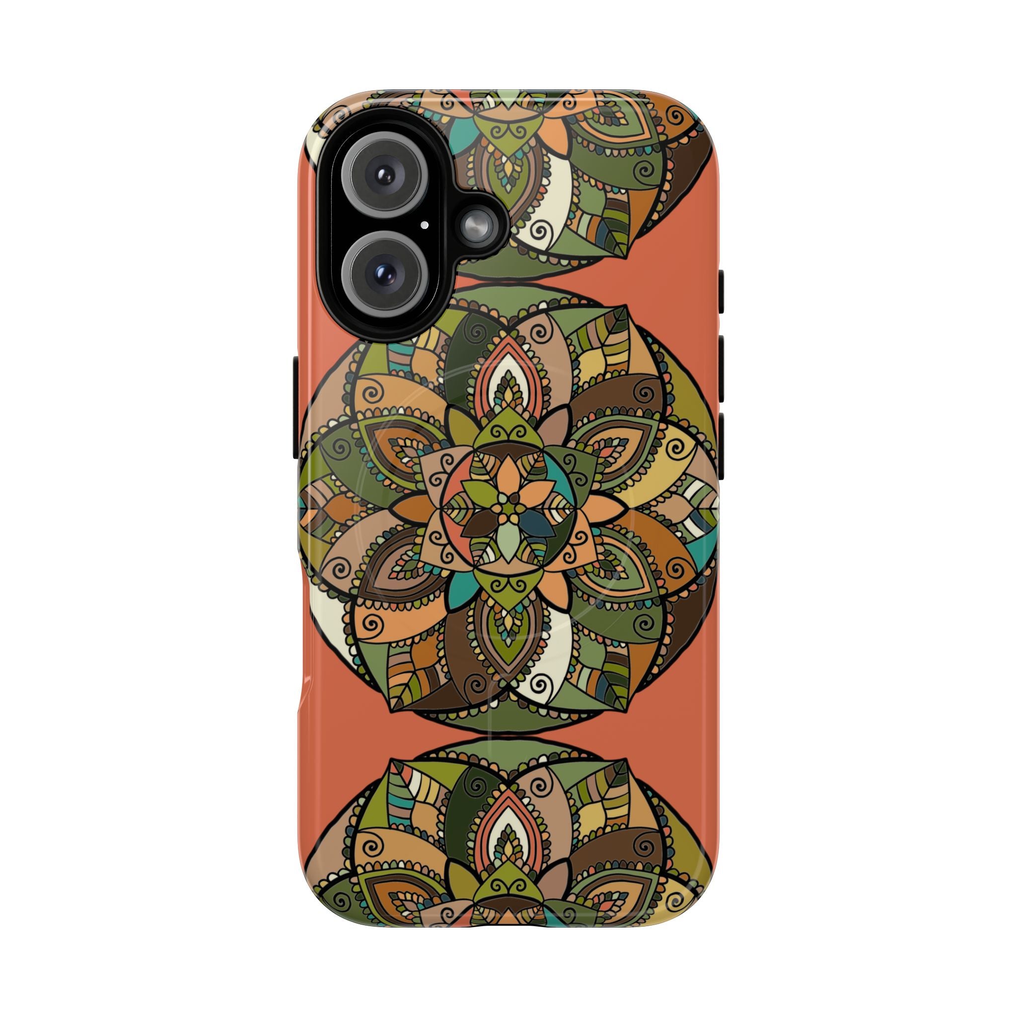 Mandala Floral Tough Magnetic Phone Case — Boho Earth-Tone Protective Cover