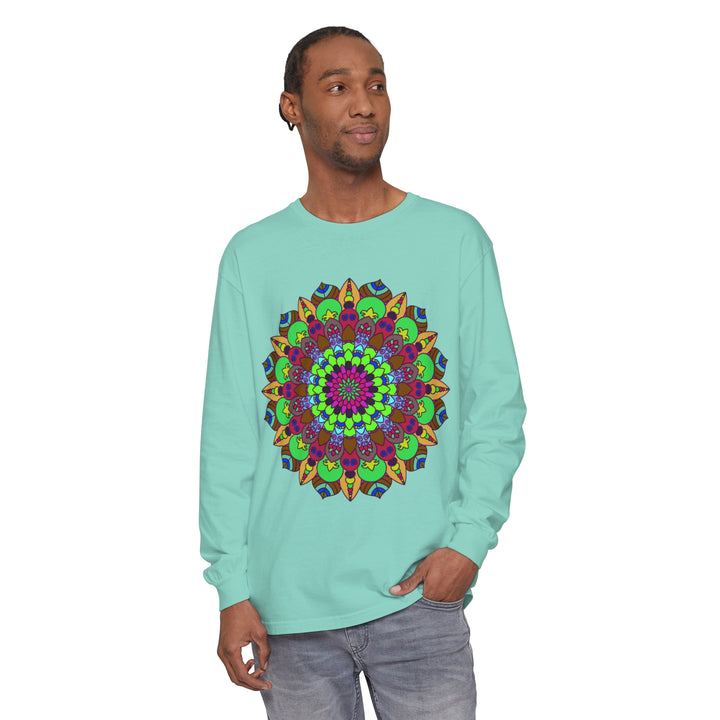 Colorful Mandala Unisex Long Sleeve T-Shirt featuring vibrant, intricate design