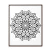 Handmade black and white Mandala art on gallery canvas wraps, displayed in a vertical frame