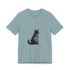 A black cat mystery t-shirt featuring a sleek feline design