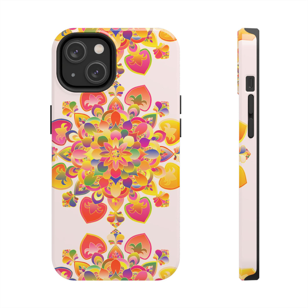 Colorful hand drawn mandala art phone case with intricate floral patterns